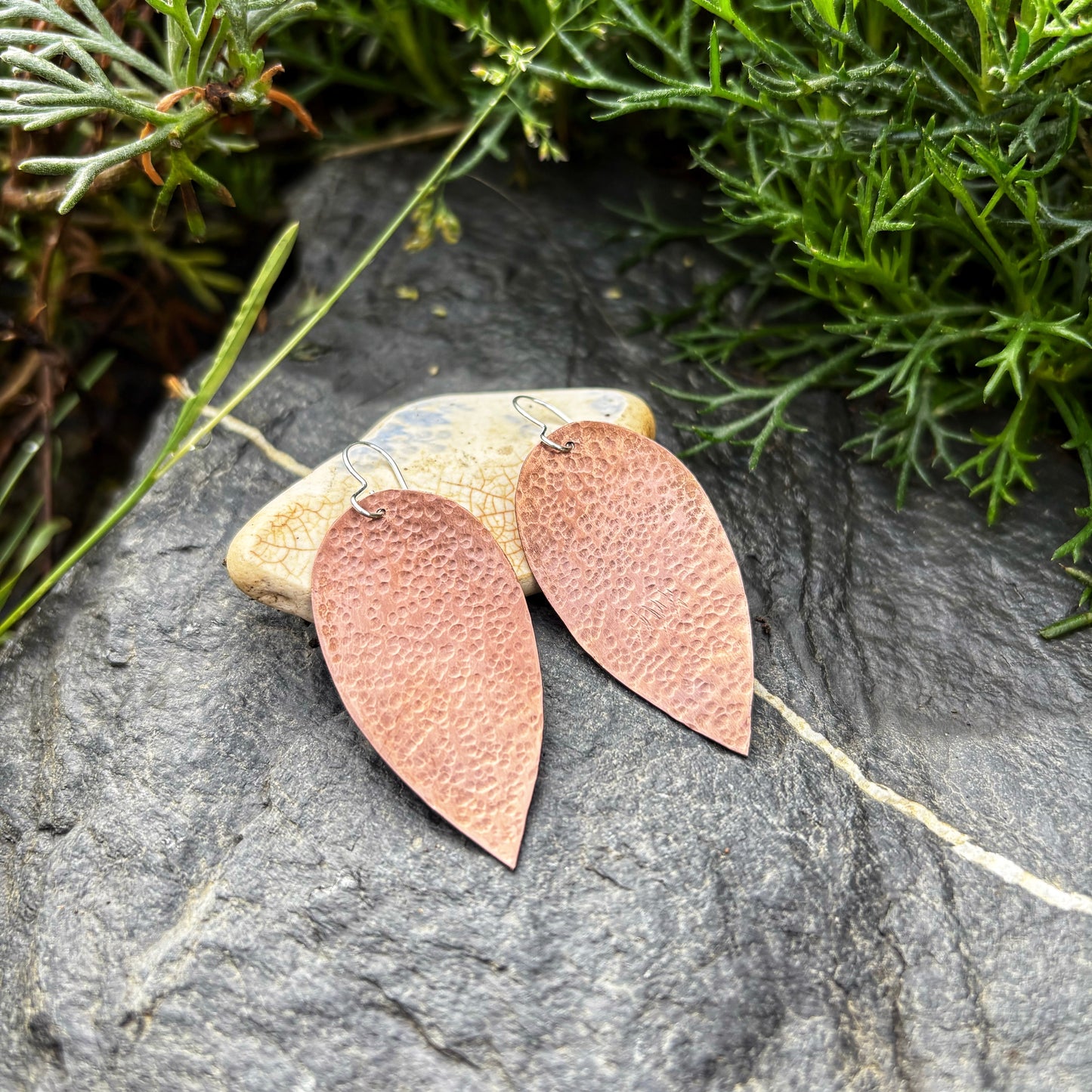 Hammered Copper Leaf Earrings