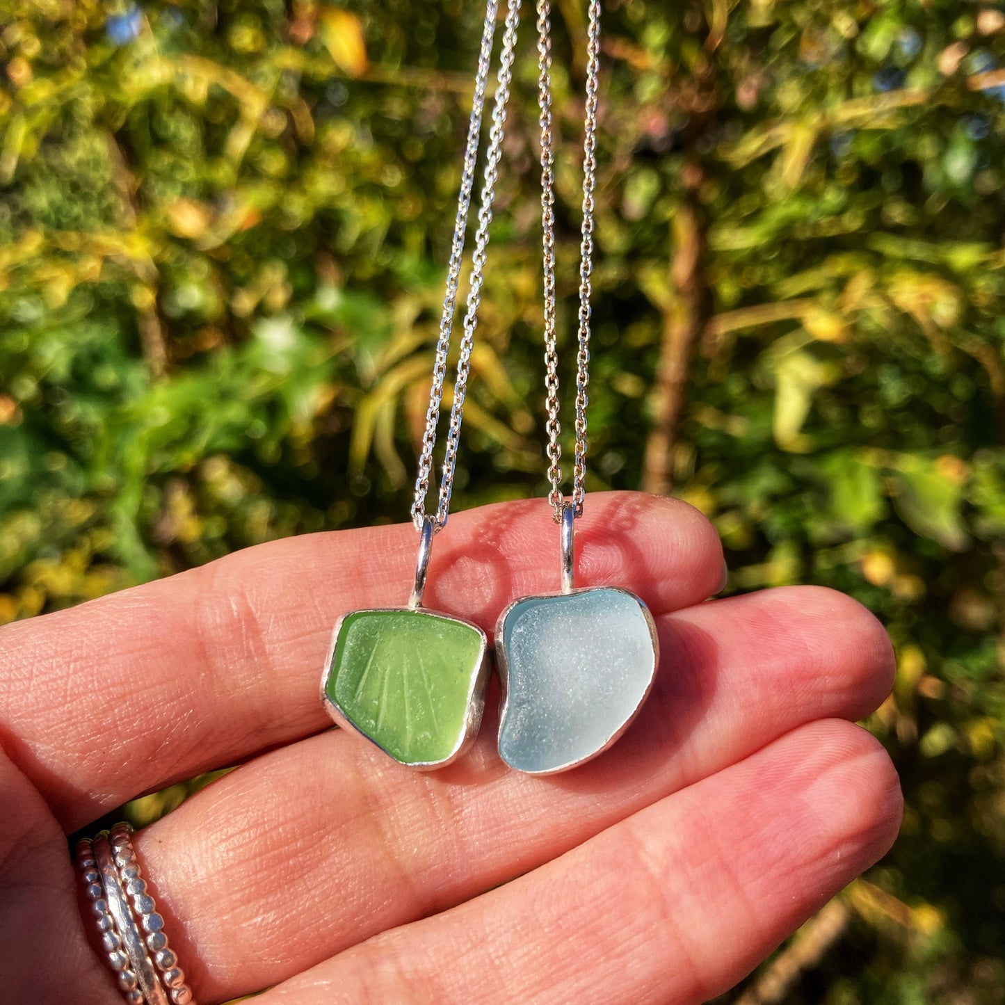 Patterned Green Sea Glass Necklace