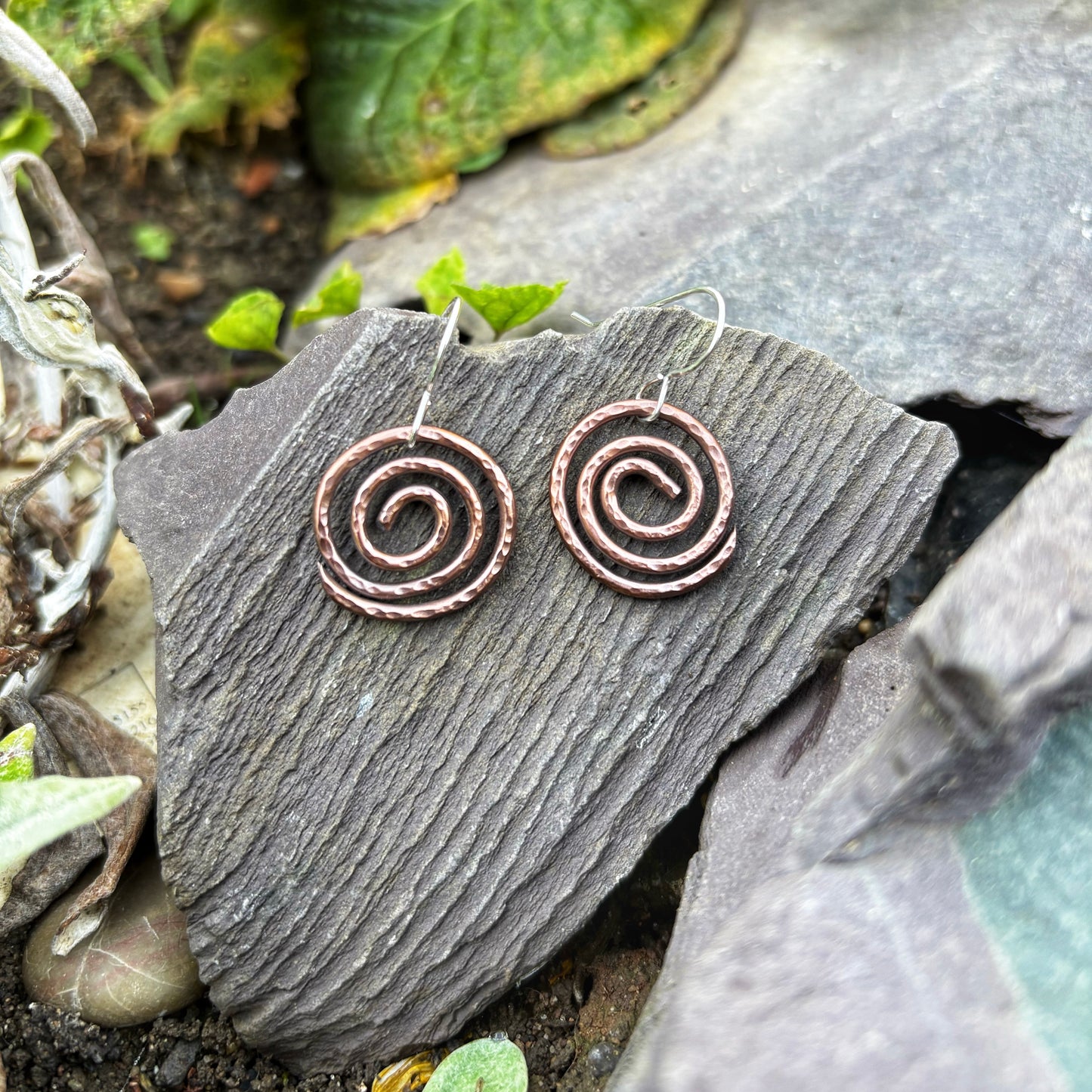 Copper Spiral Wave Earrings