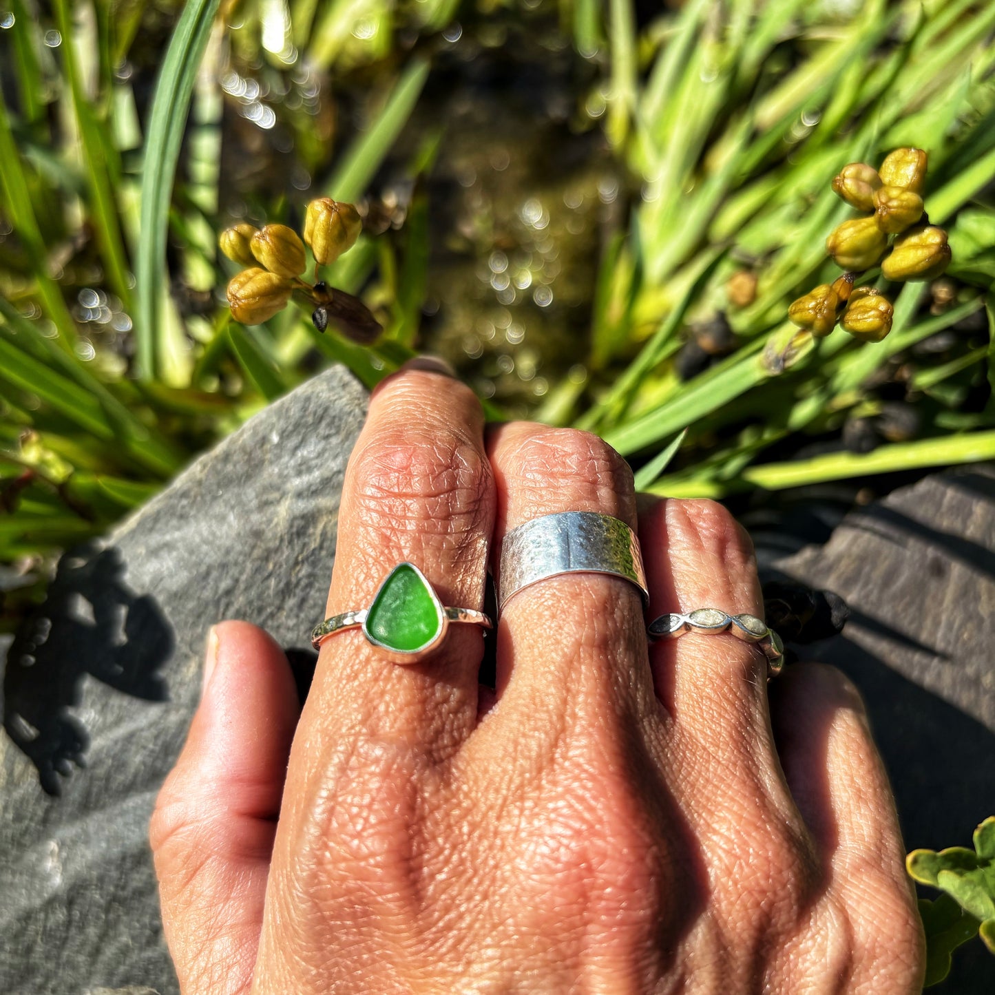 Emerald Green Sea Glass Ring