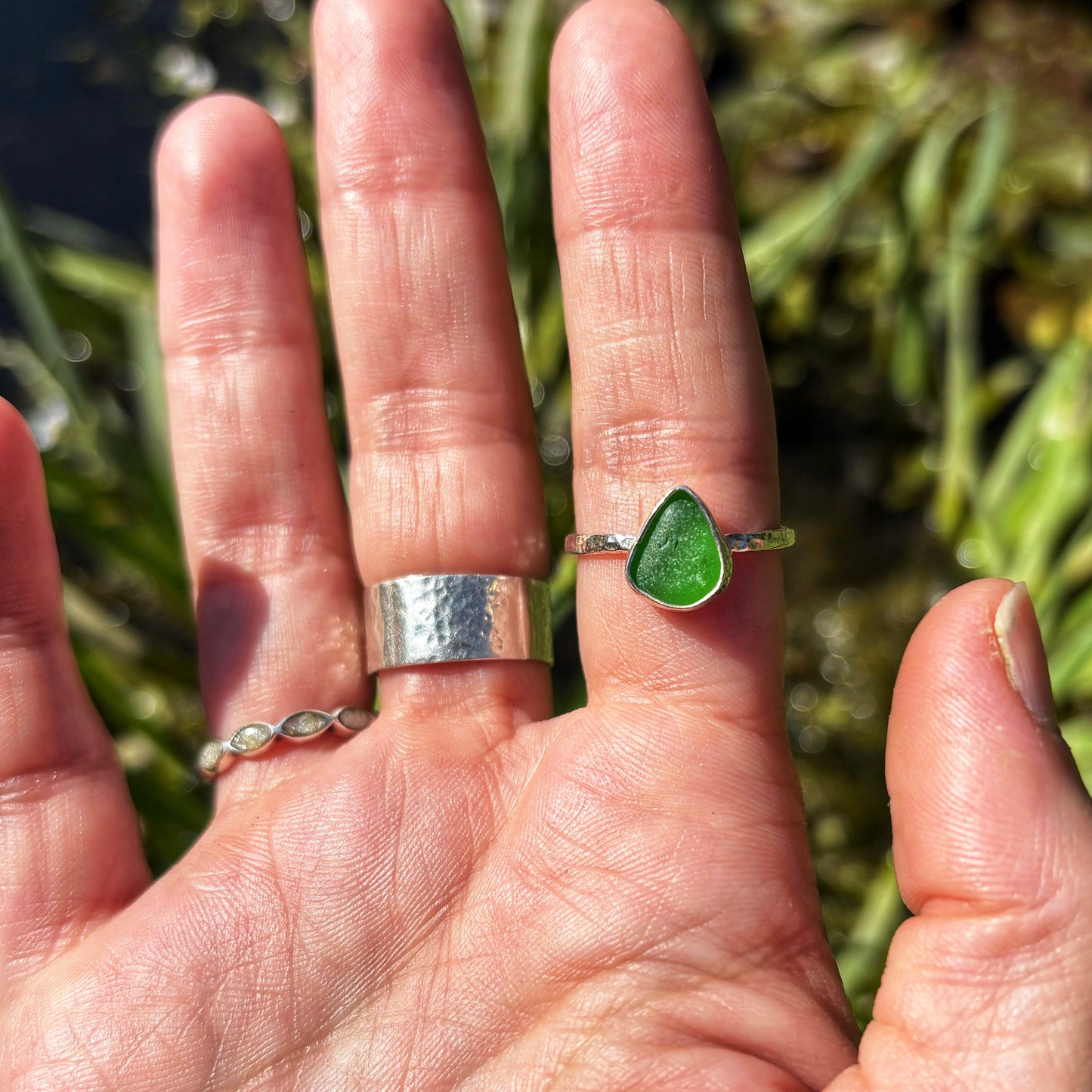 Emerald Green Sea Glass Ring