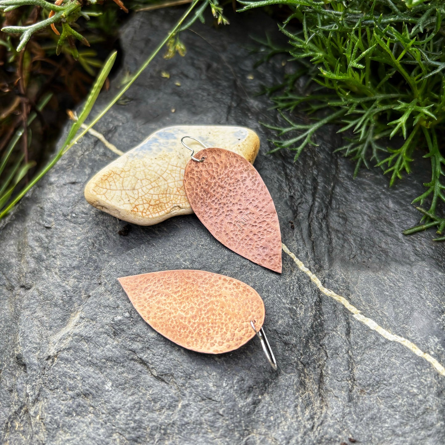 Hammered Copper Leaf Earrings
