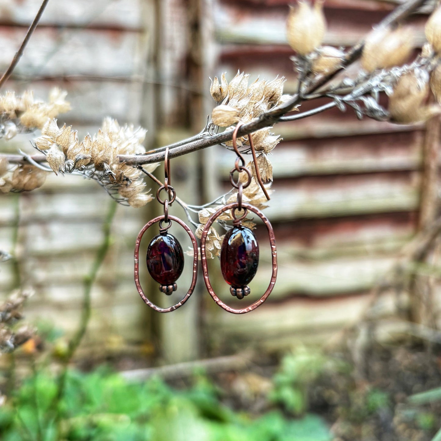 Copper Garnet Earrings