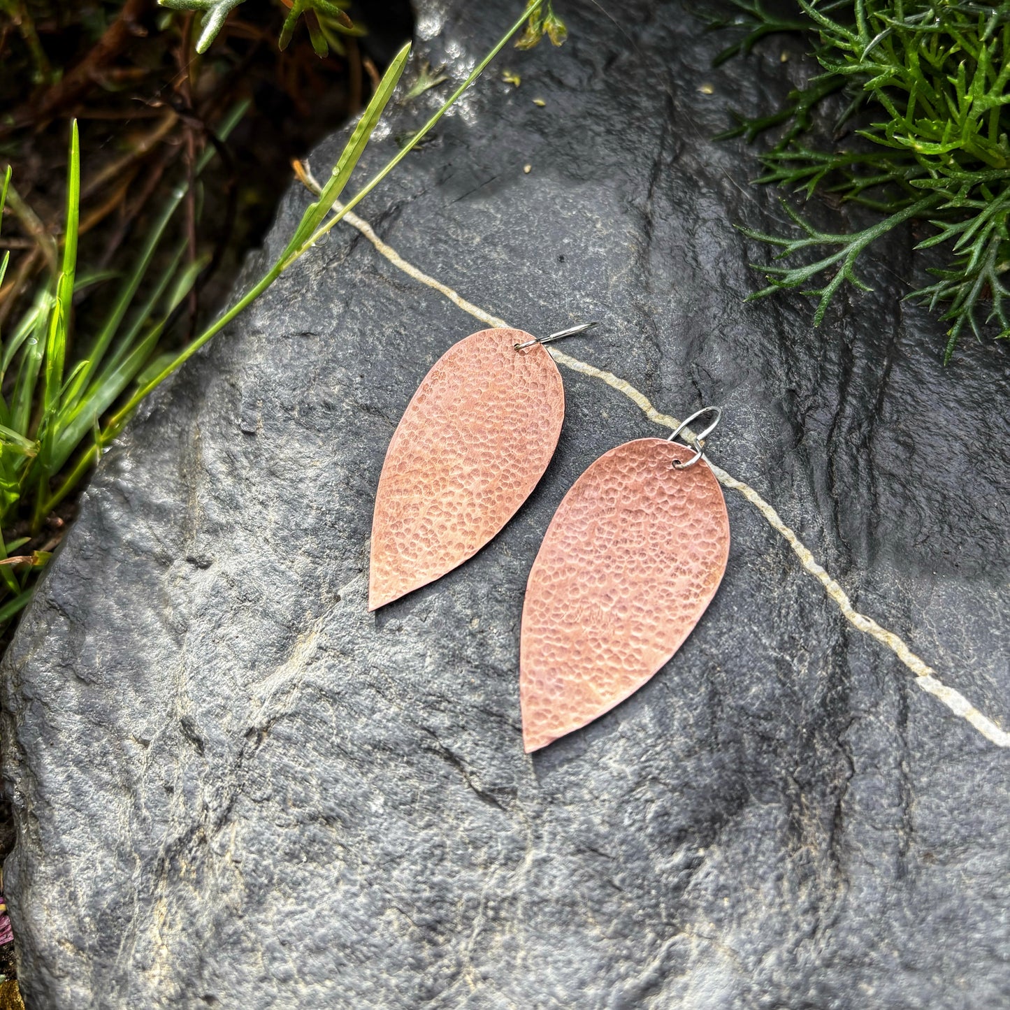 Hammered Copper Leaf Earrings
