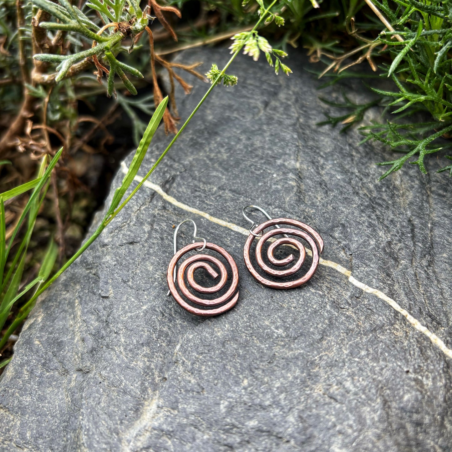 Copper Spiral Wave Earrings