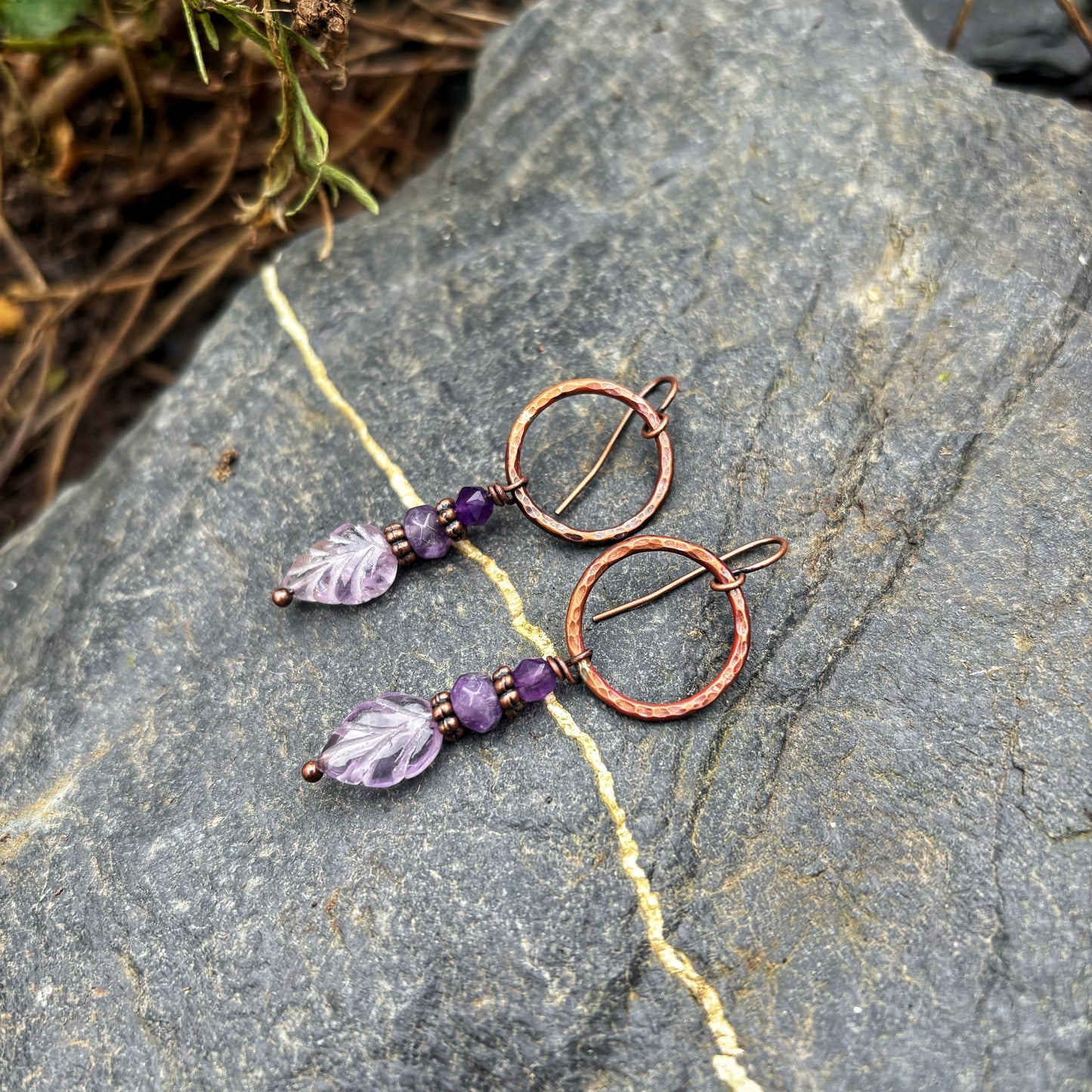Amethyst Leaf Earrings