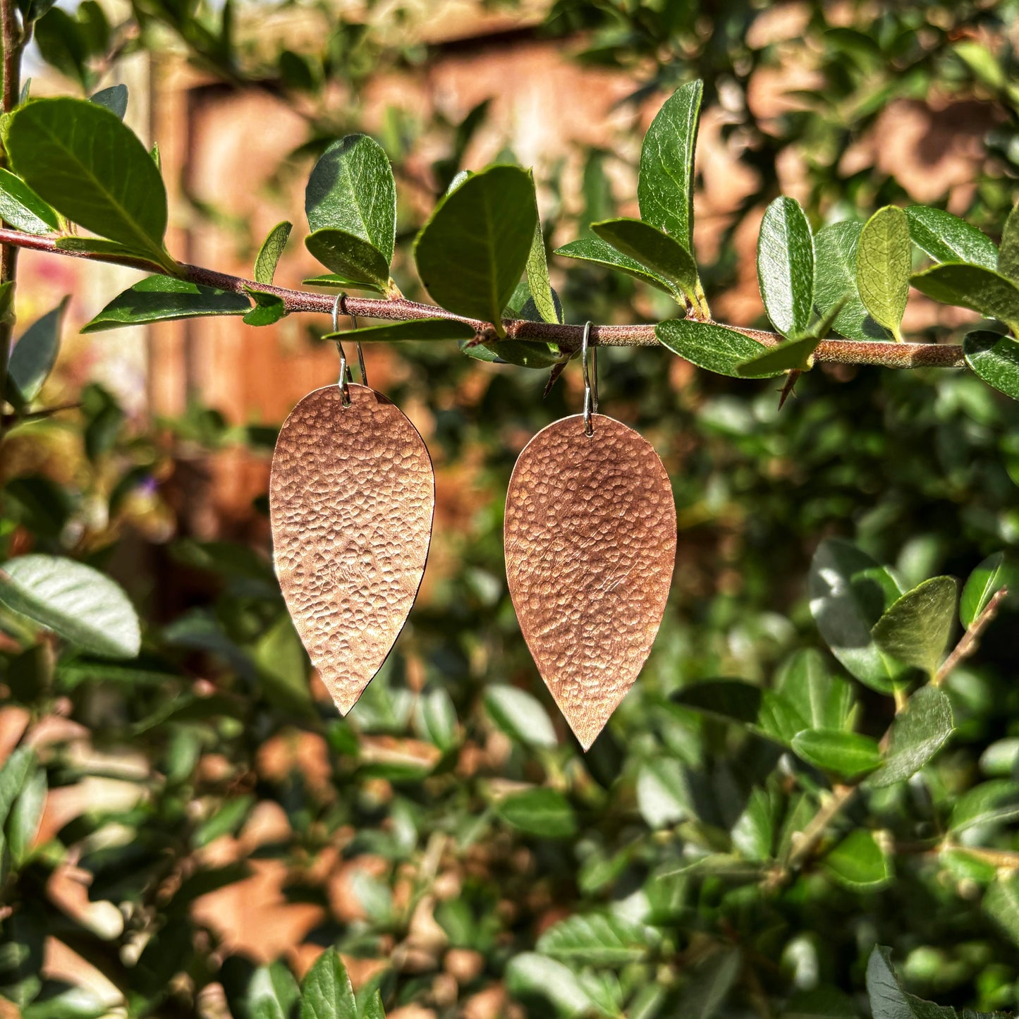 Hammered Copper Leaf Earrings