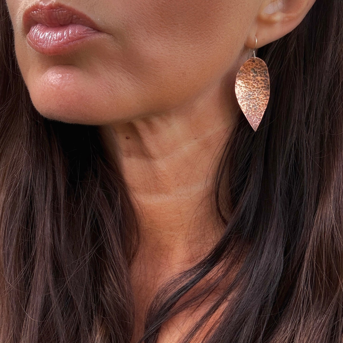 Hammered Copper Leaf Earrings