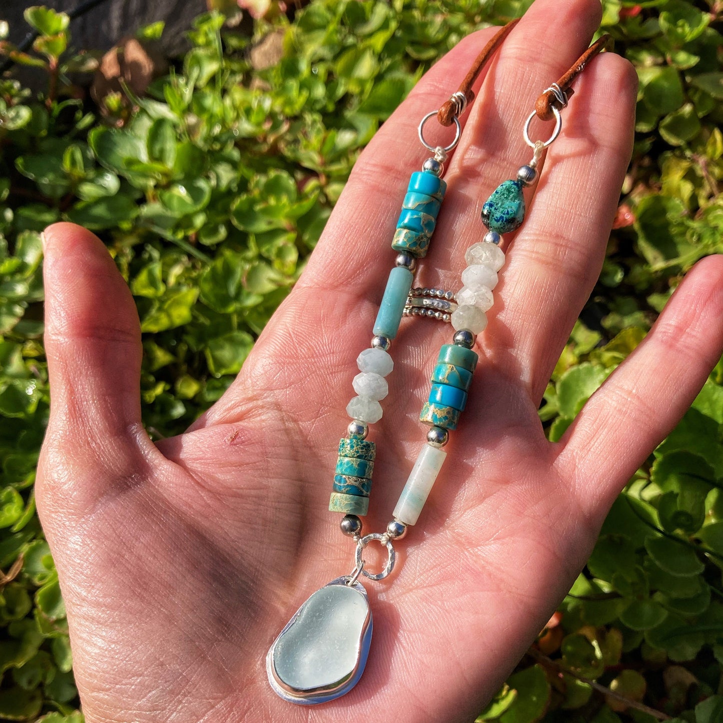 Blue Beaded Sea Glass Necklace