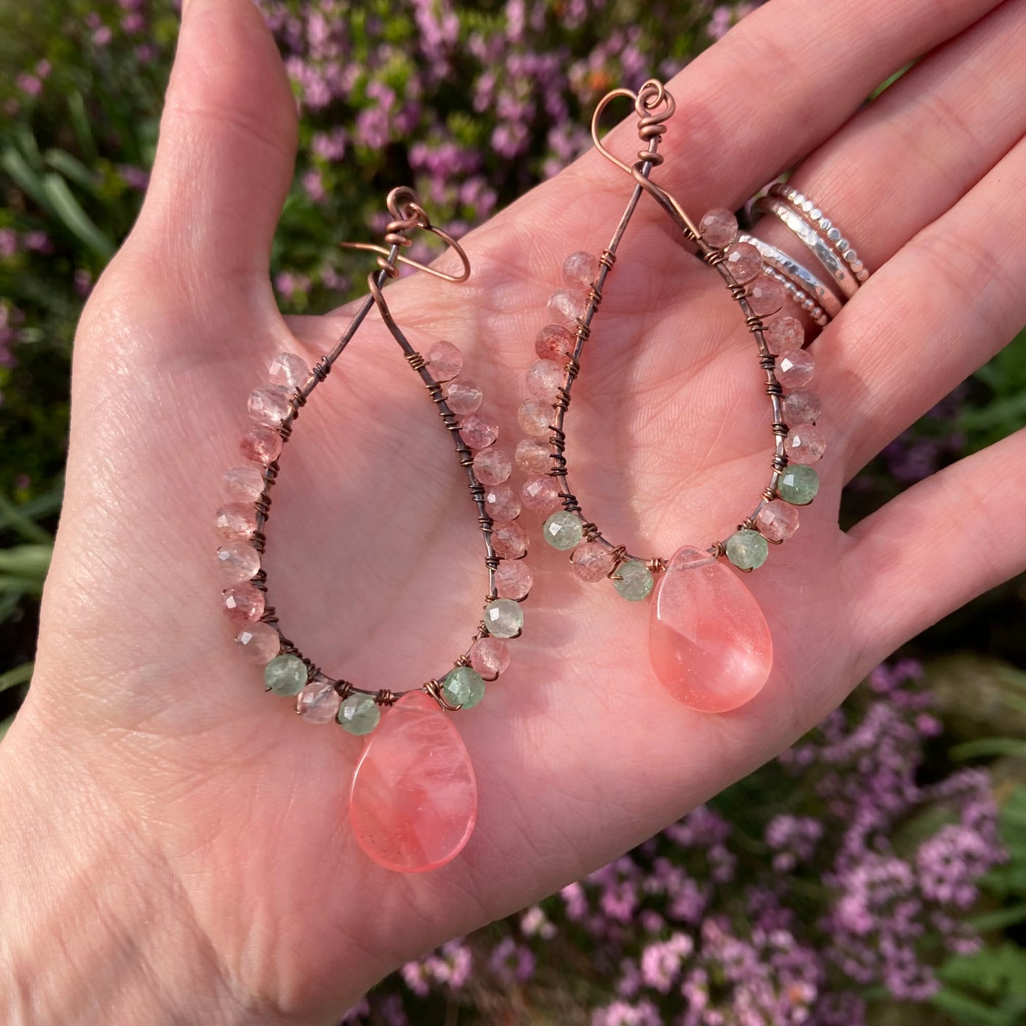 Wire Wrapped Cherry Quartz Earrings