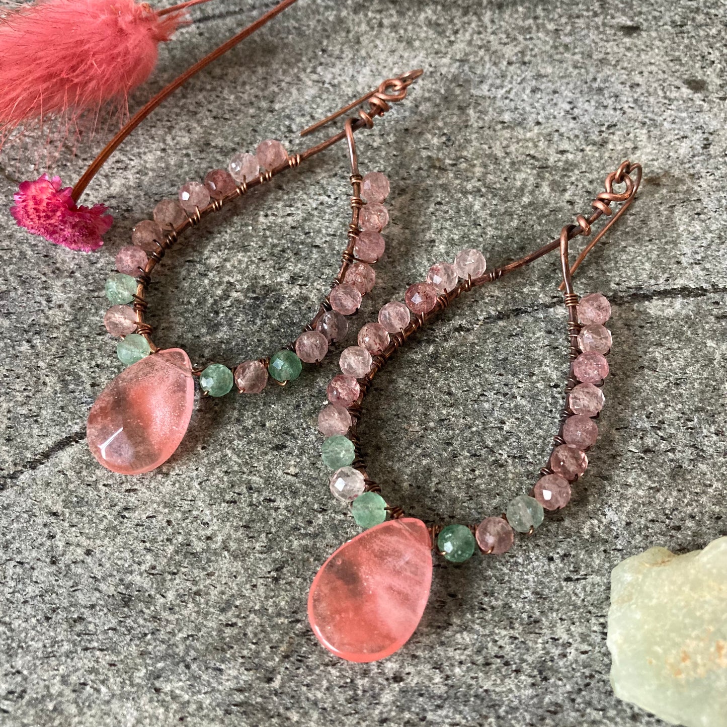Wire Wrapped Cherry Quartz Earrings