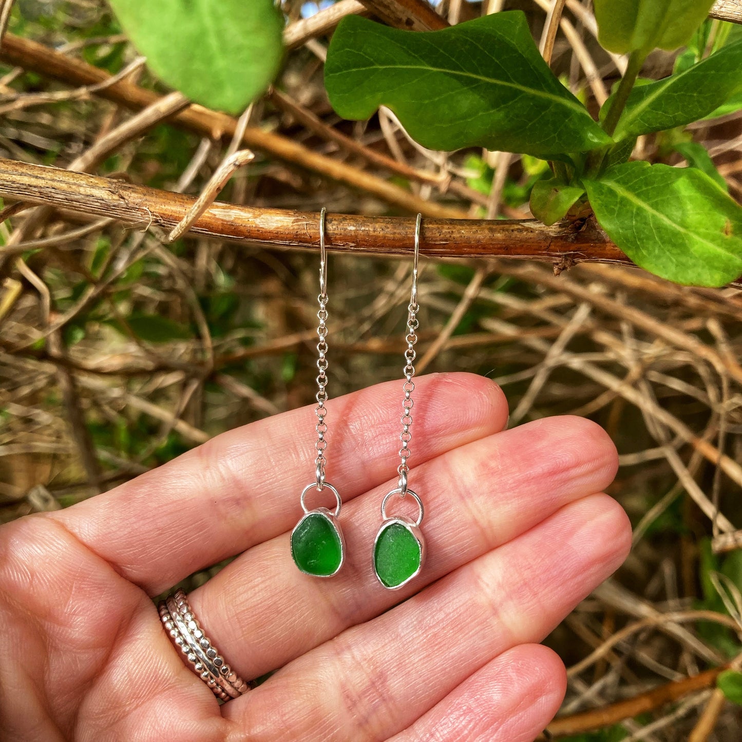 Emerald Green Sea Glass Earrings