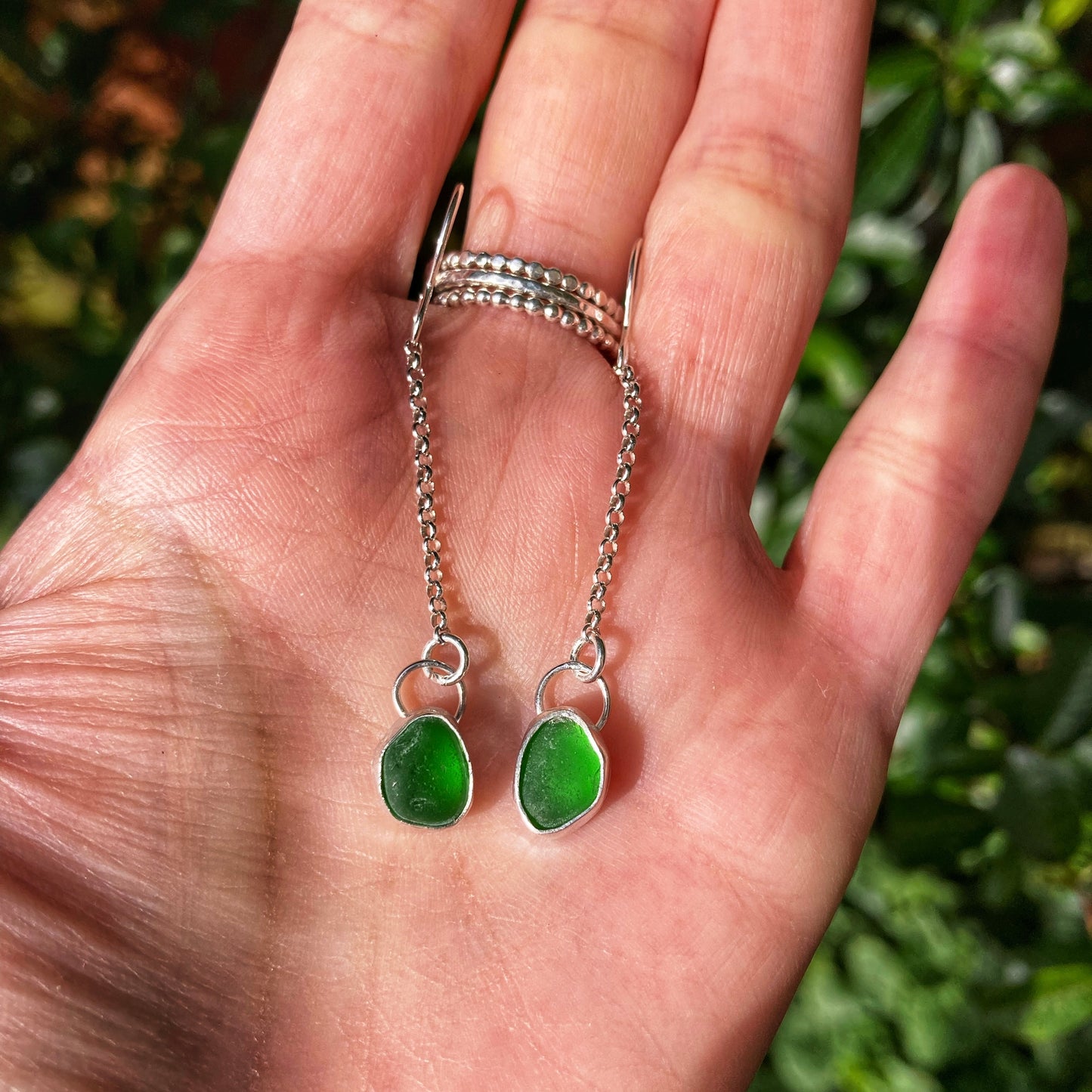 Emerald Green Sea Glass Earrings