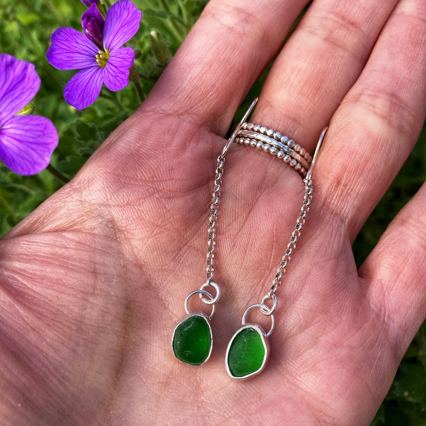 Emerald Green Sea Glass Earrings