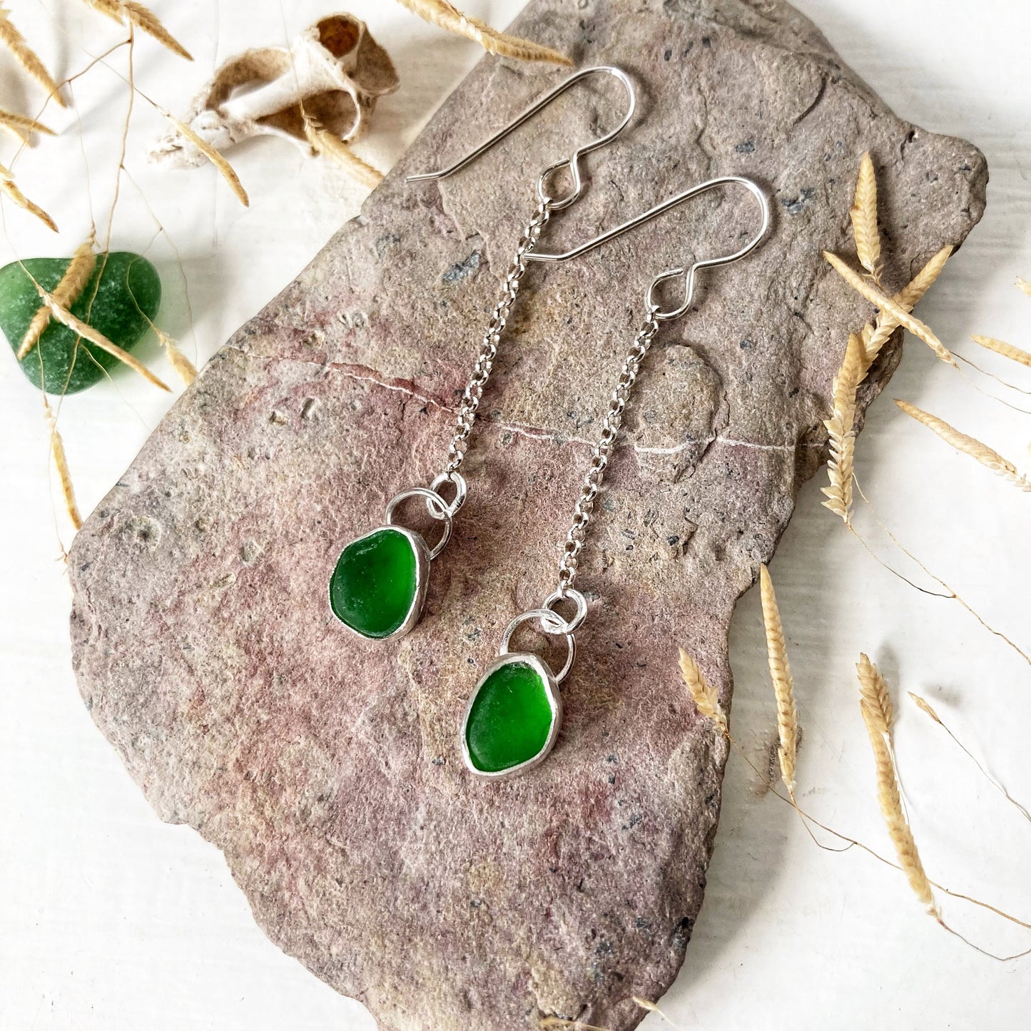 Emerald Green Sea Glass Earrings