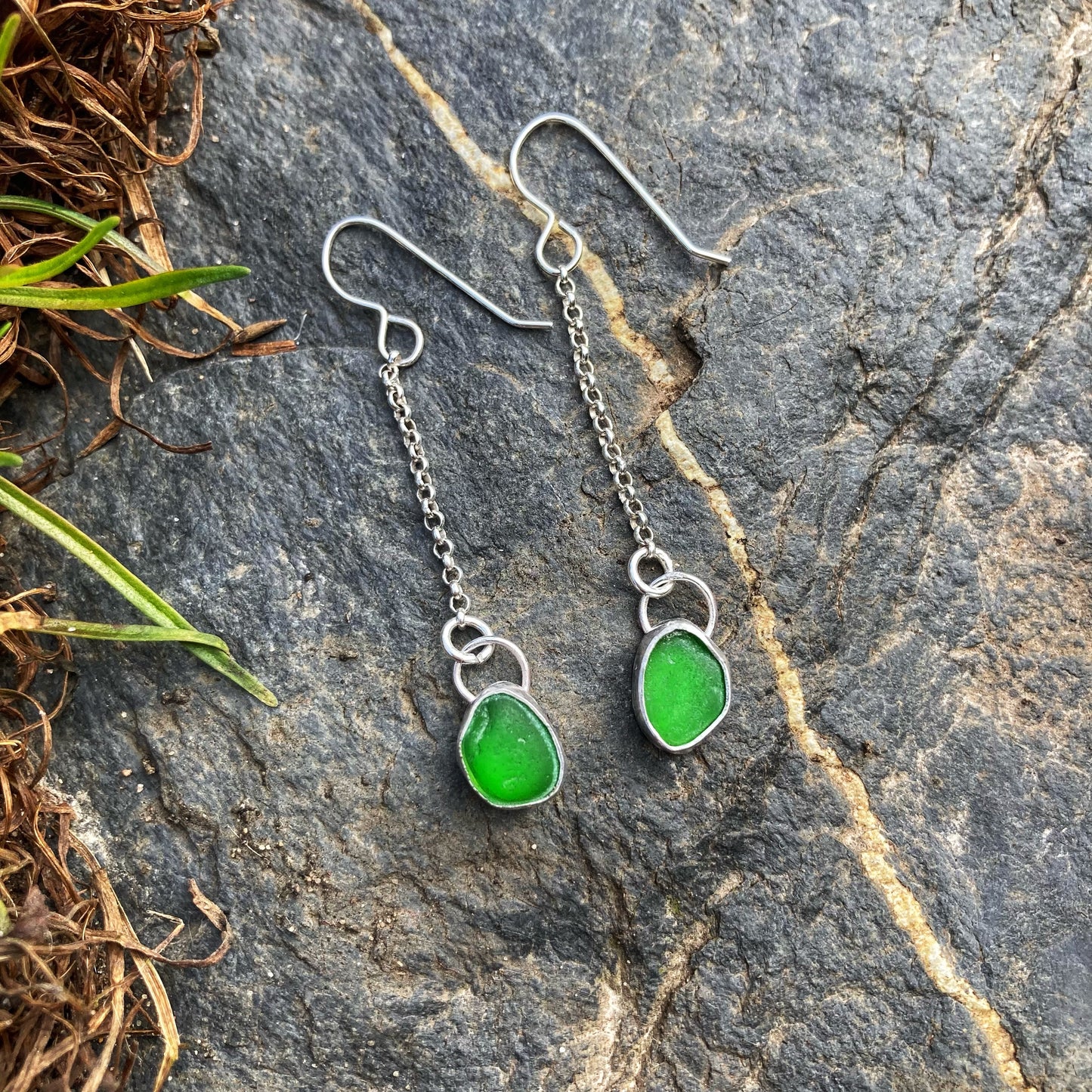 Emerald Green Sea Glass Earrings