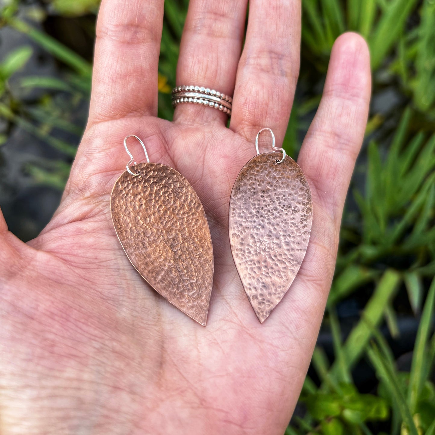 Hammered Copper Leaf Earrings