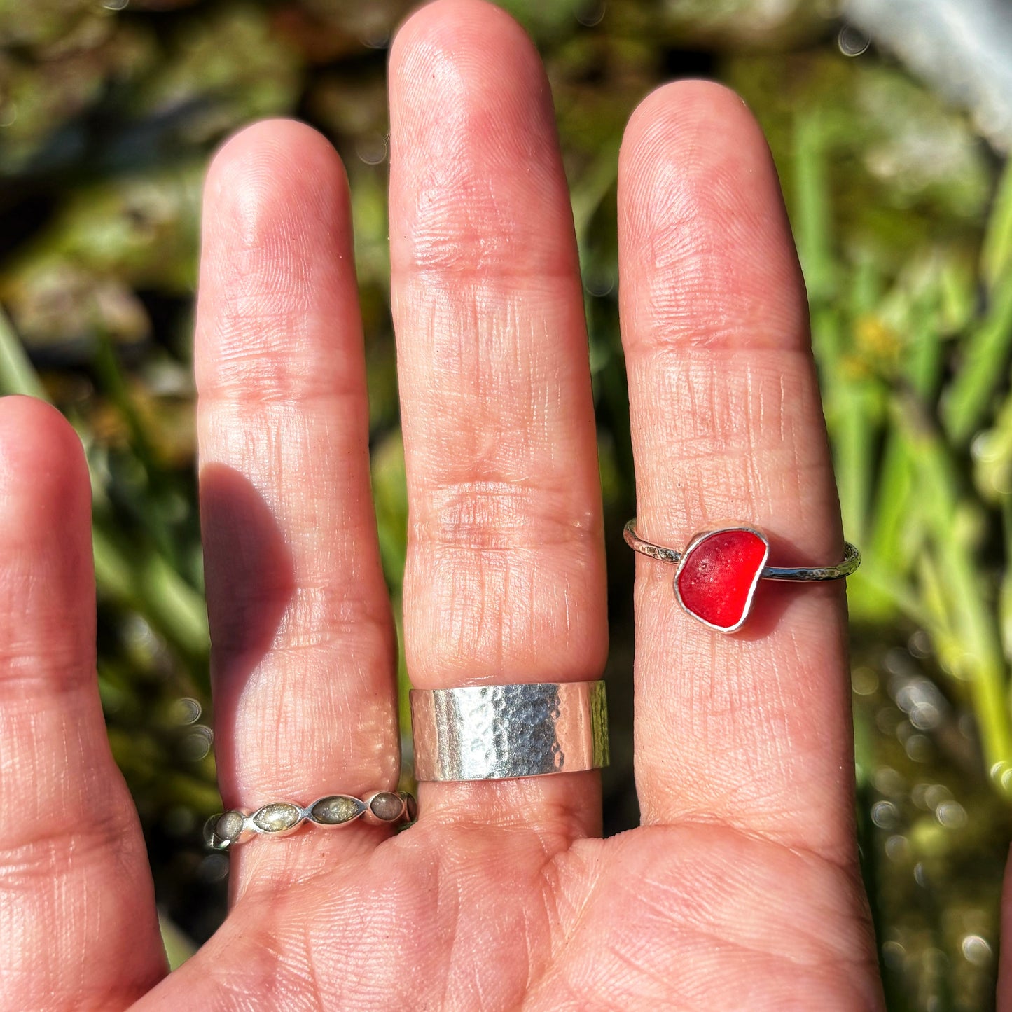 Skinny Red Sea Glass Ring