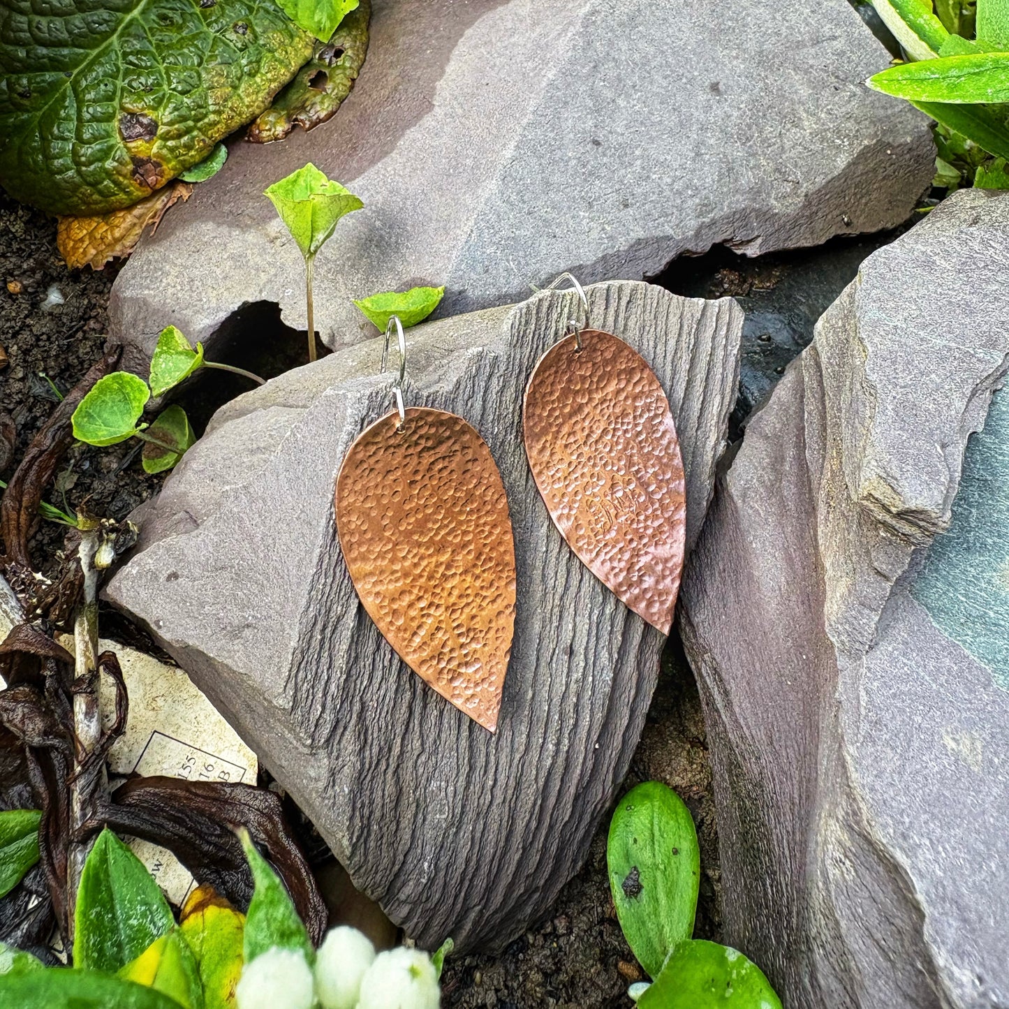 Hammered Copper Leaf Earrings