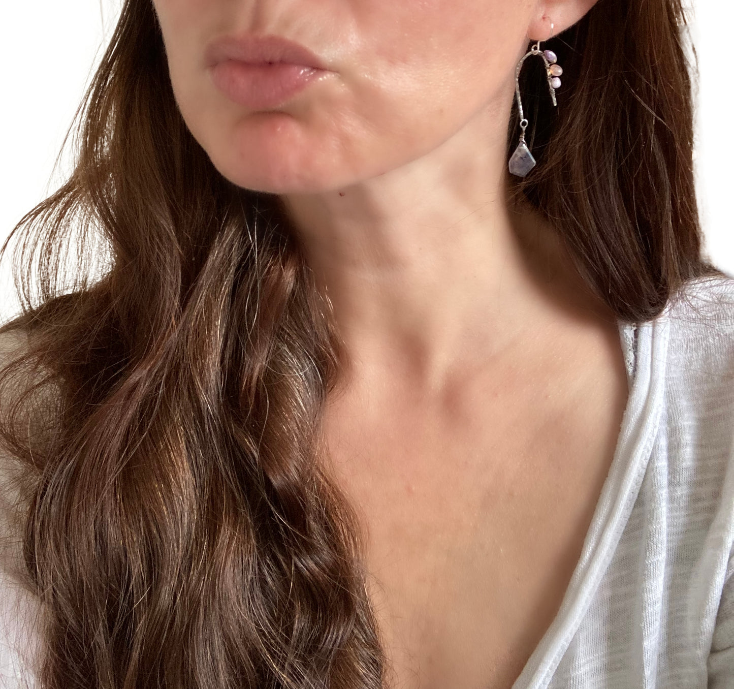 Iolite Sunstone Statement Silver Earrings