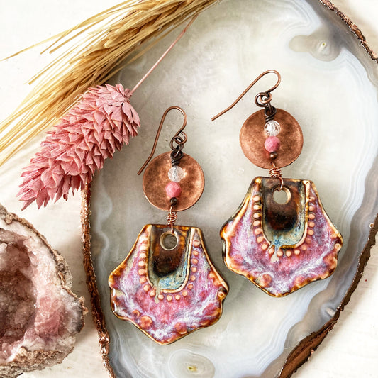 Pink Copper Ceramic Earrings