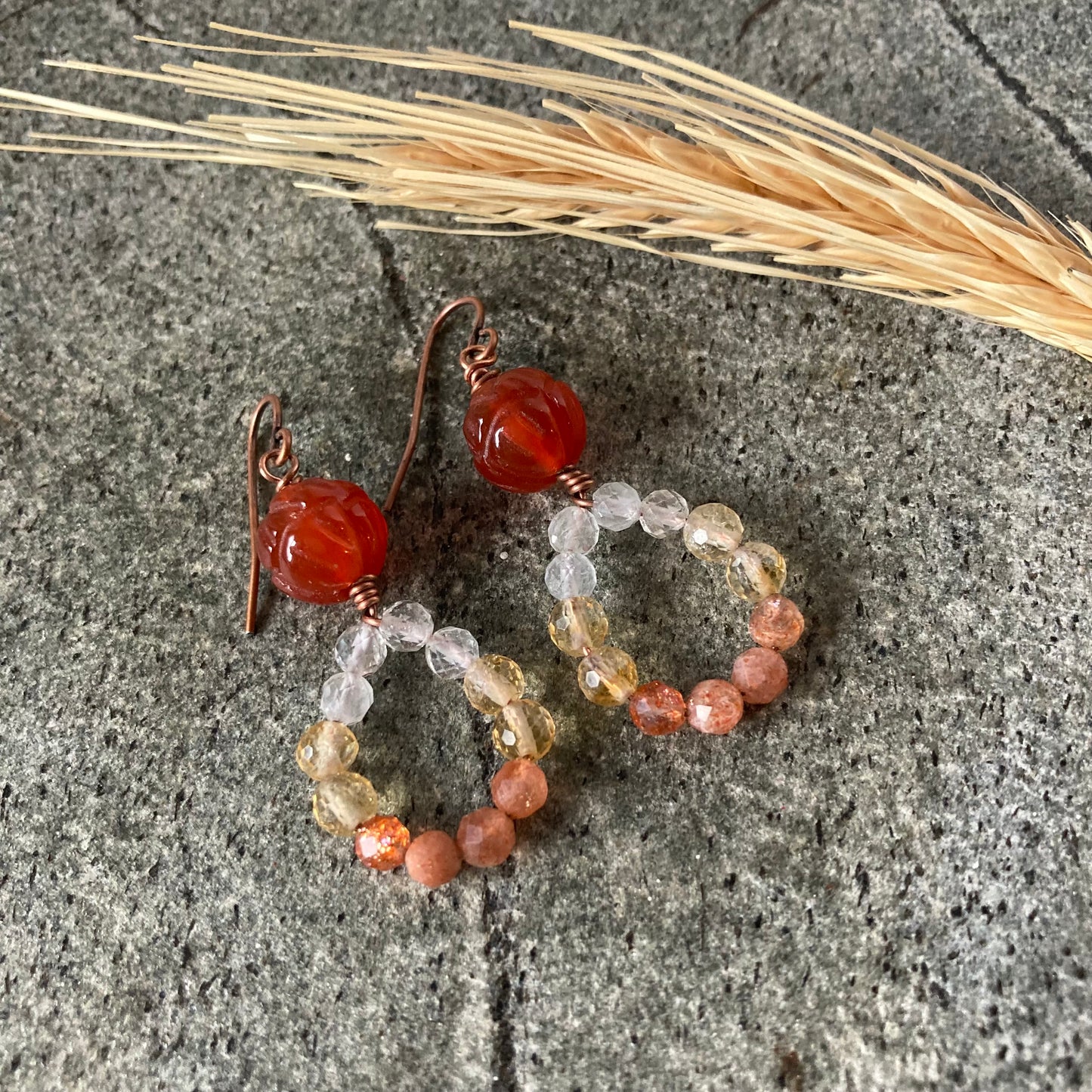 Rosey Hooped Gemstone Earrings