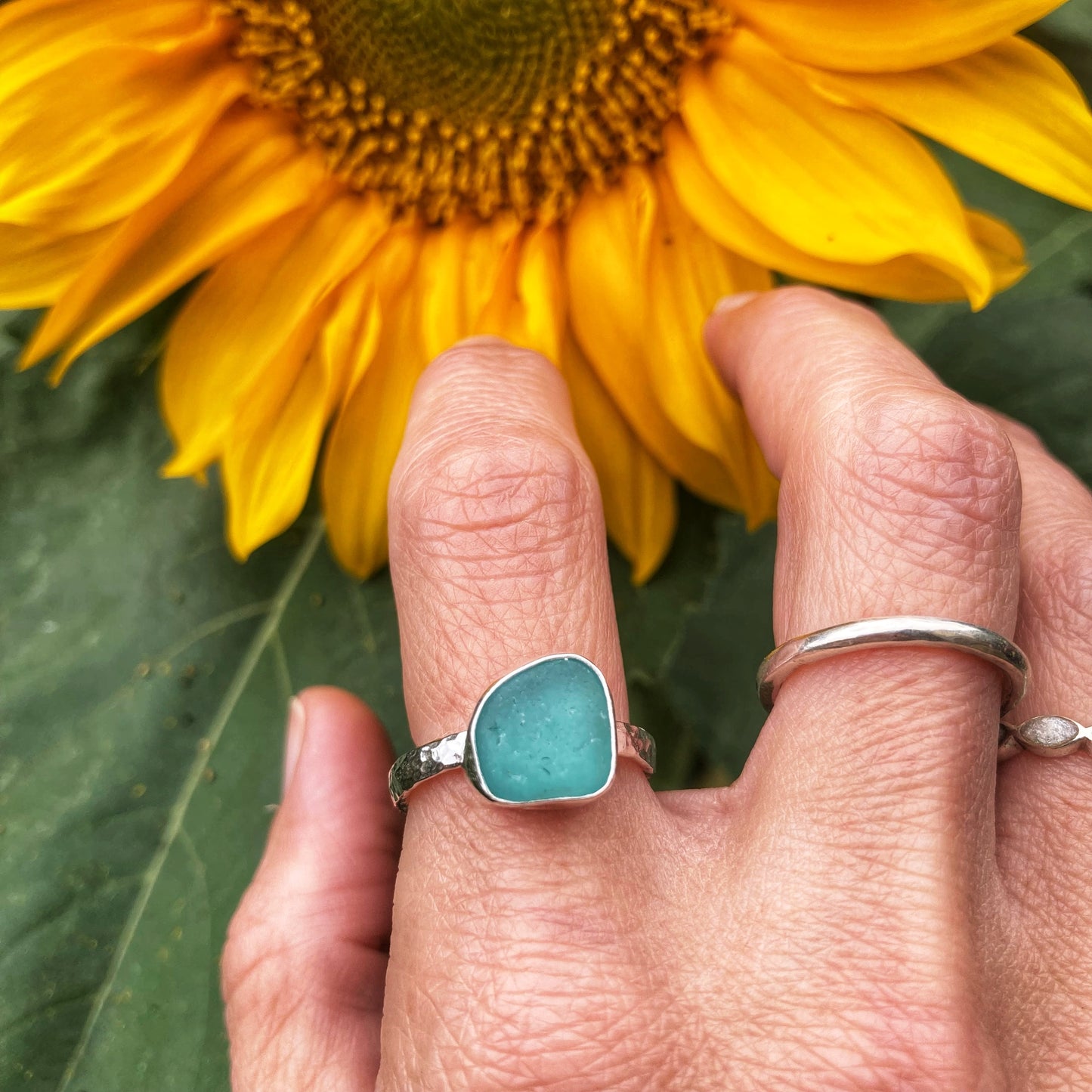 Turquoise Waters Sea Glass Ring Size UK/AUS M
