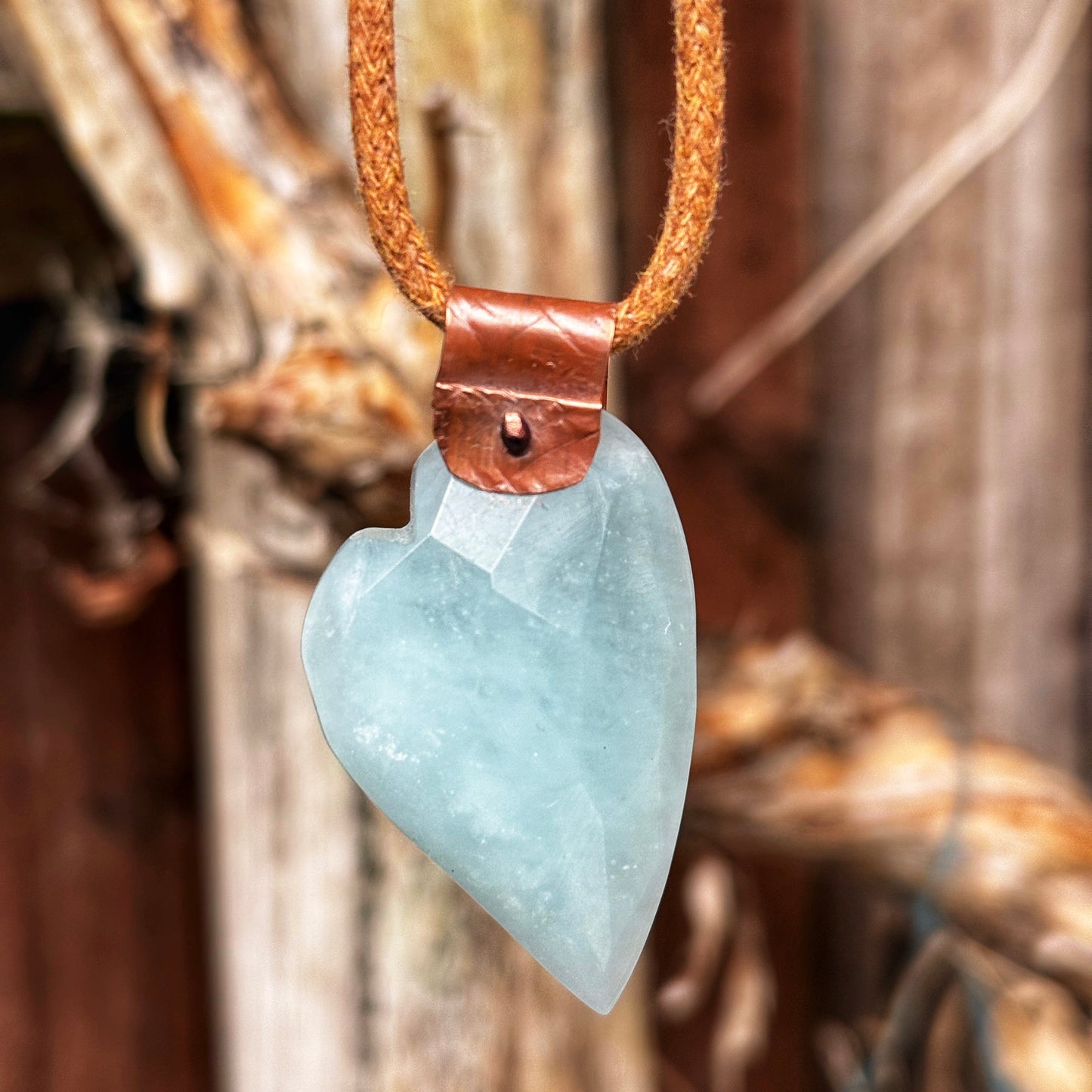 Rustic Aquamarine Heart Necklace