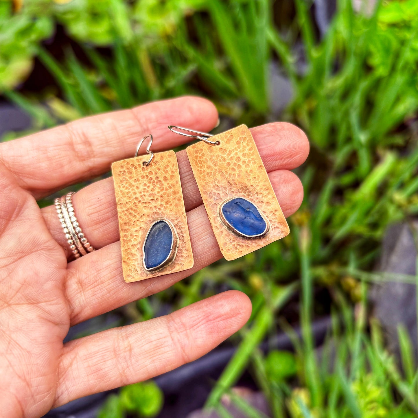 Rustic Cobalt Sea Glass Earrings