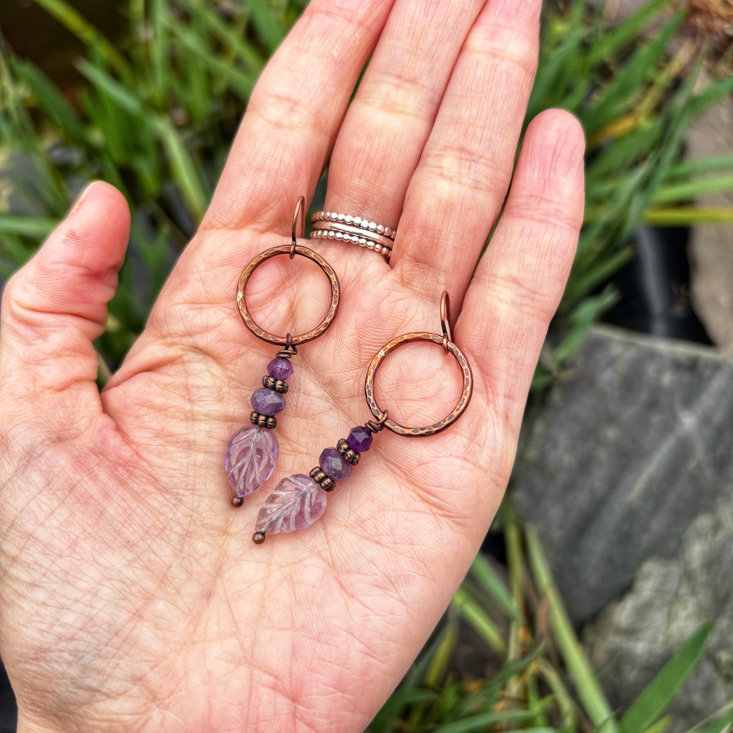 Amethyst Leaf Earrings