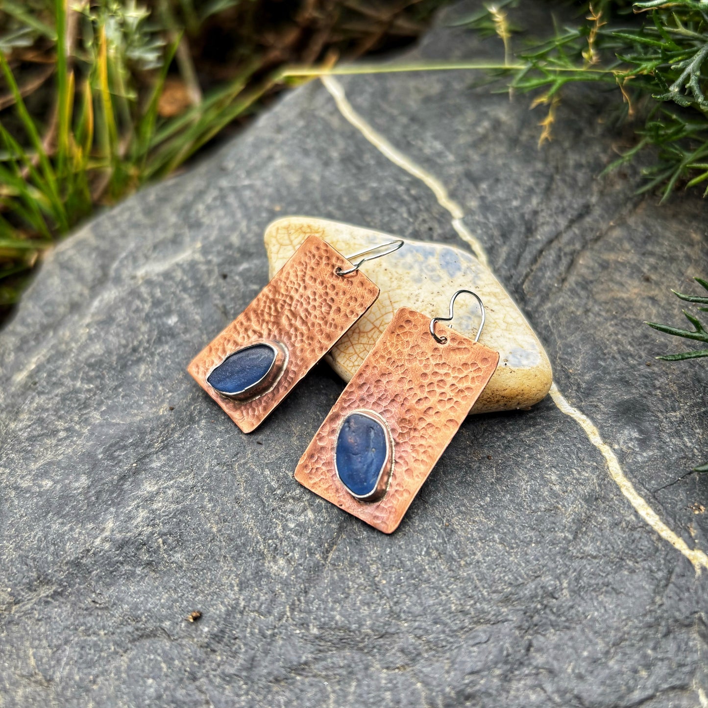 Rustic Cobalt Sea Glass Earrings