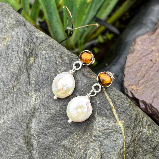 Pearly Tiger Eye Earrings