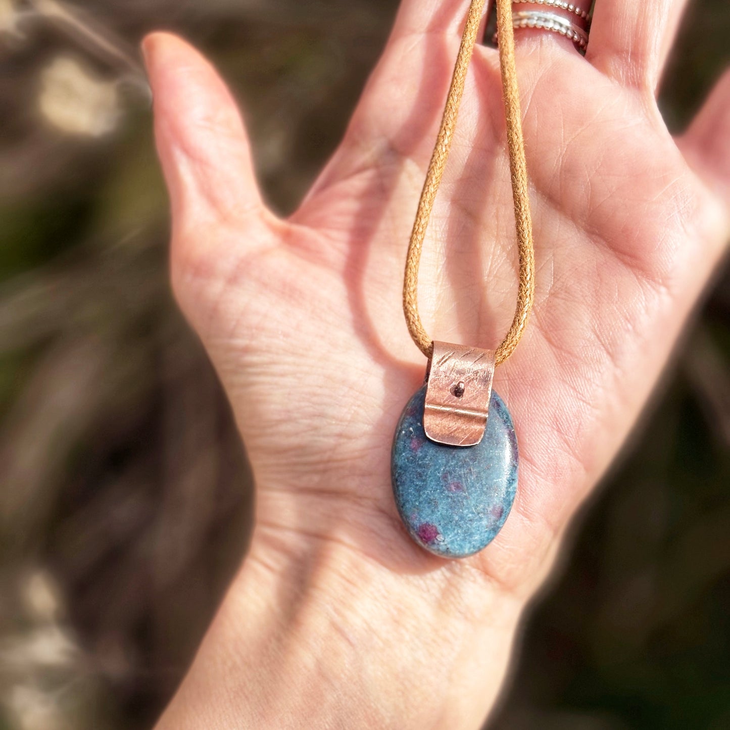 Rustic Ruby in Kyanite Necklace