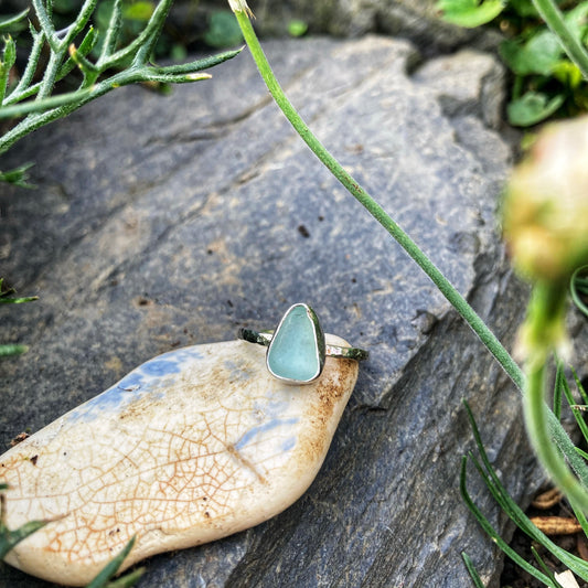 Aqua Blue Sea Glass Ring