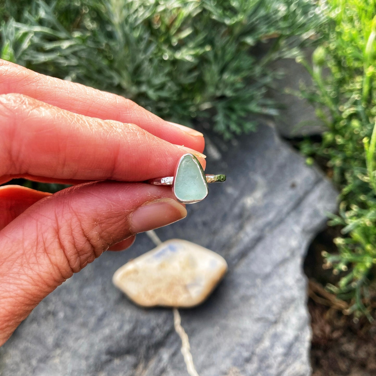 Aqua Blue Sea Glass Ring