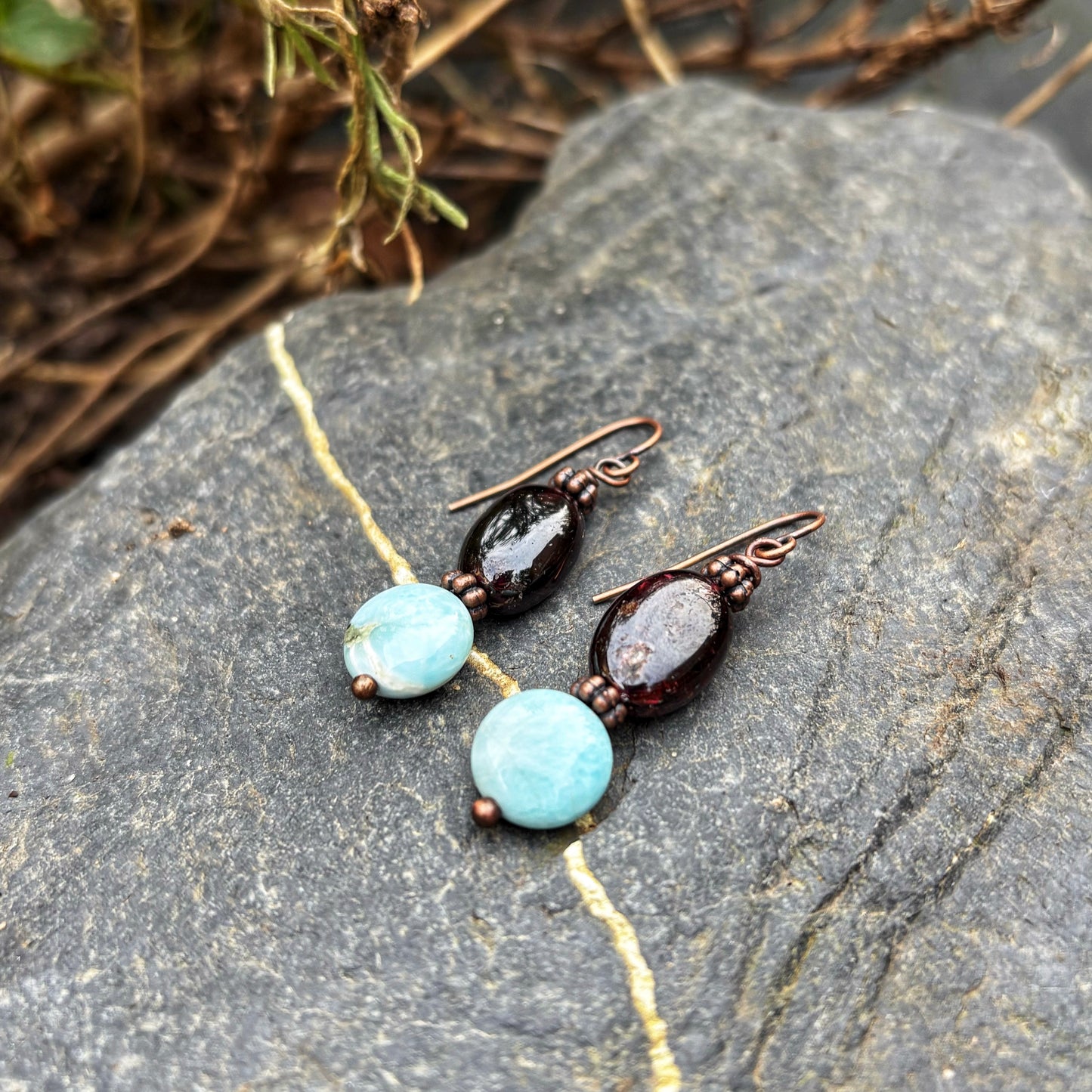 Larimar Garnet Earrings
