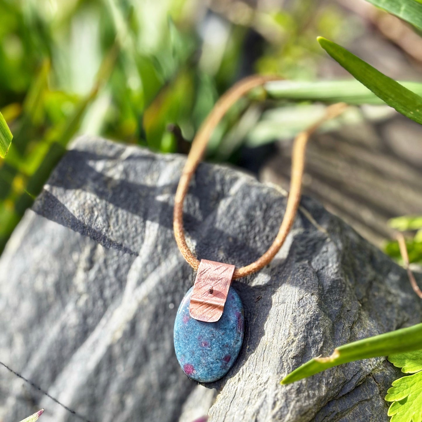 Rustic Ruby in Kyanite Necklace