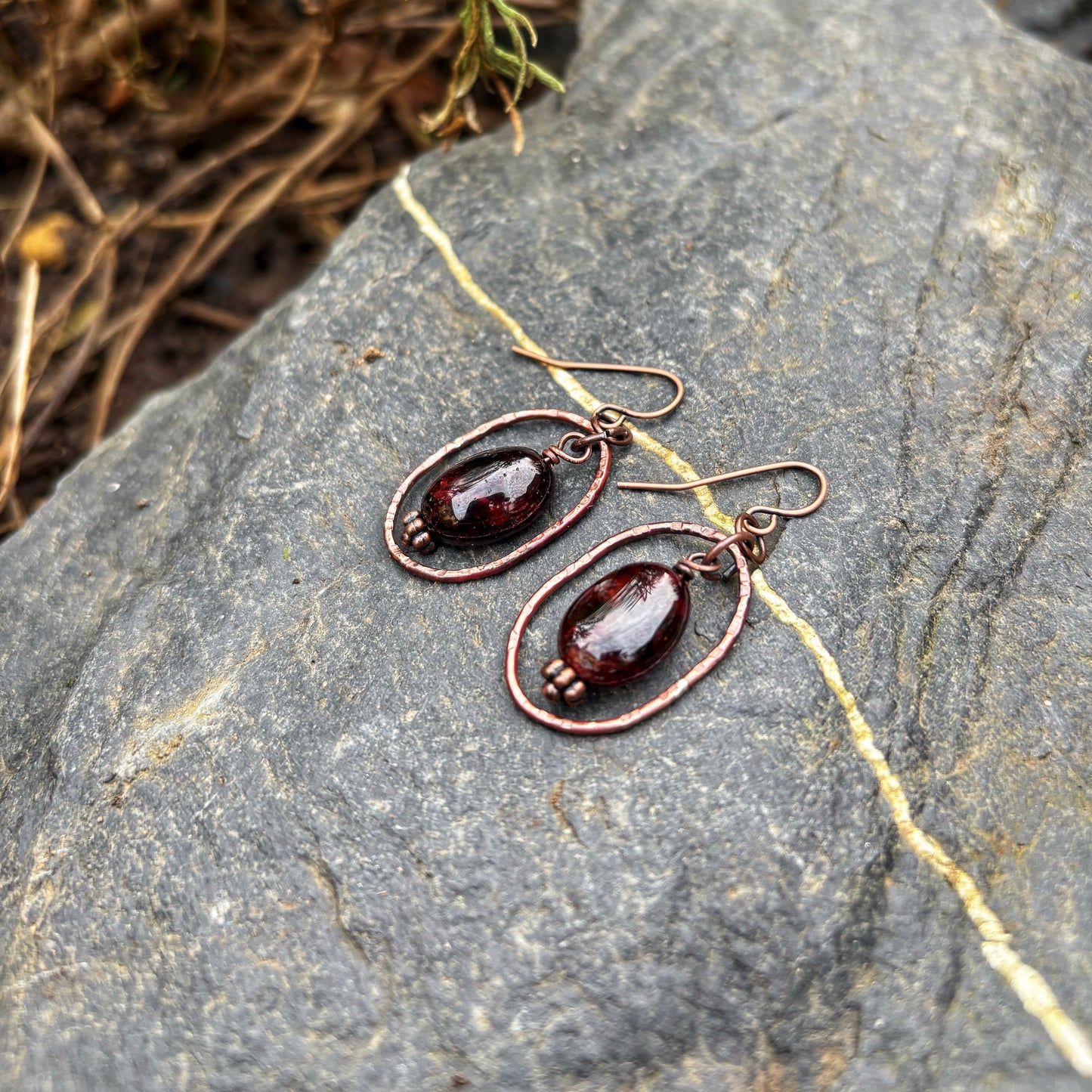 Copper Garnet Earrings