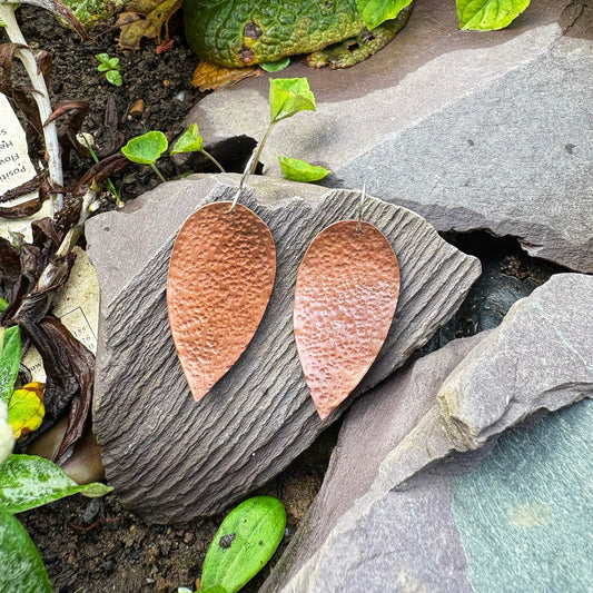 Hammered Copper Leaf Earrings