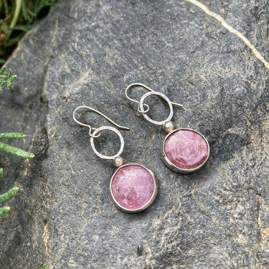 Bezel Set Pink Sapphire Earrings