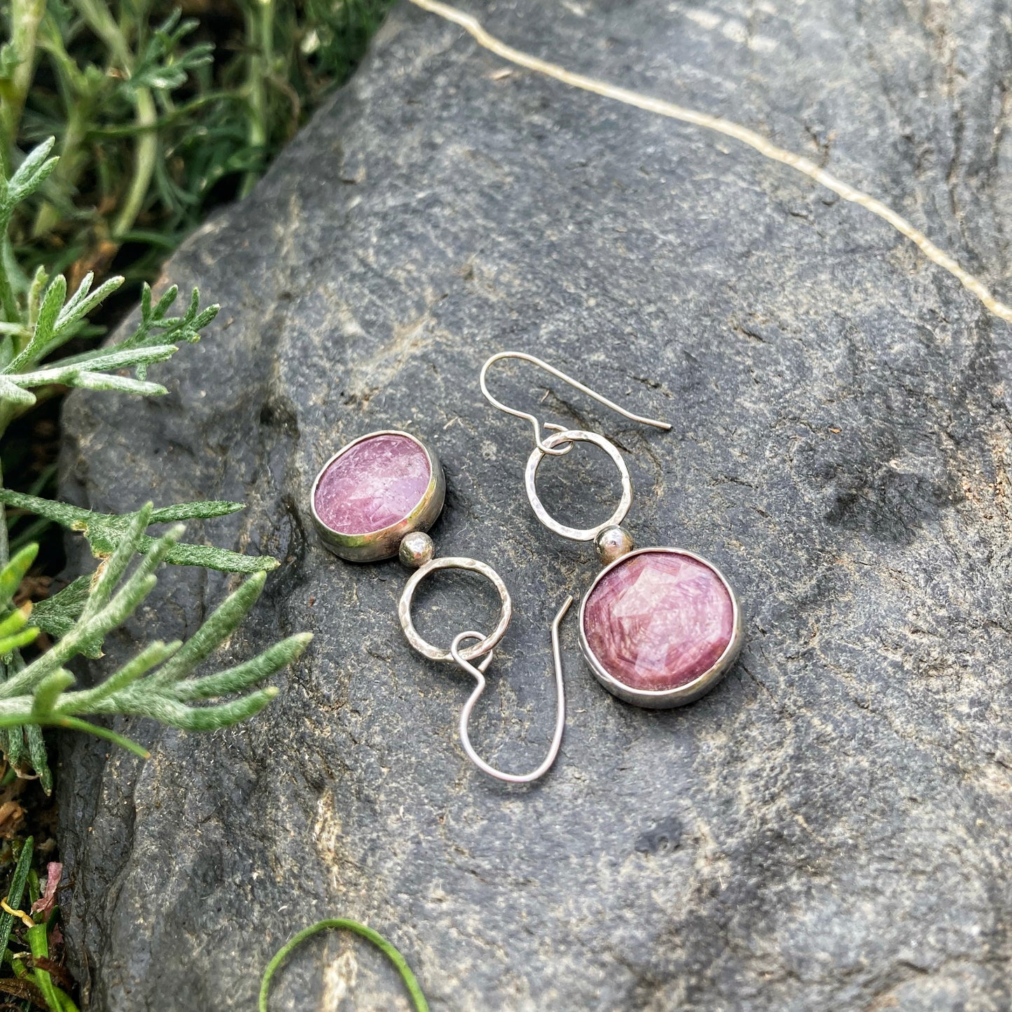 Bezel Set Pink Sapphire Earrings