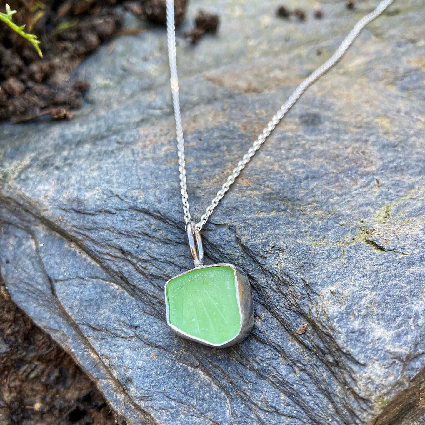 Patterned Green Sea Glass Necklace