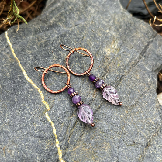 Amethyst Leaf Earrings