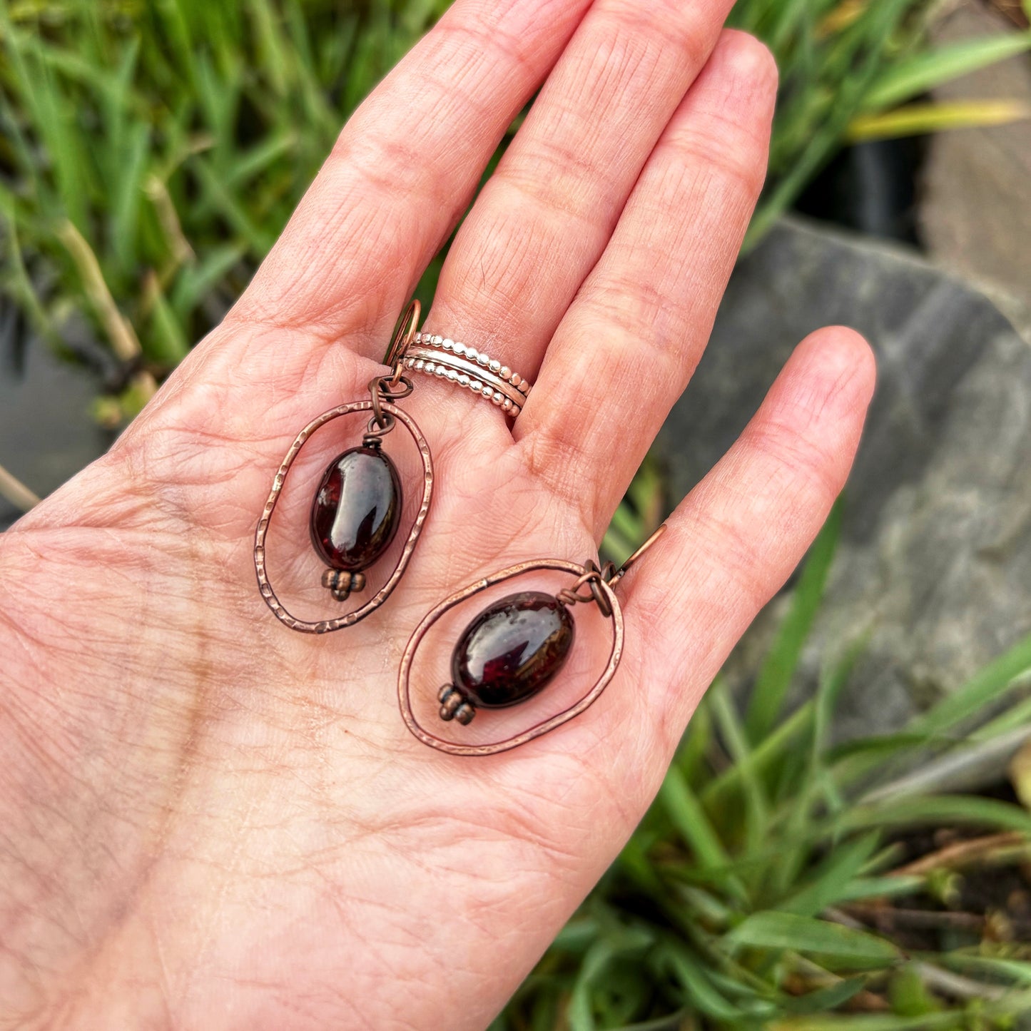 Copper Garnet Earrings