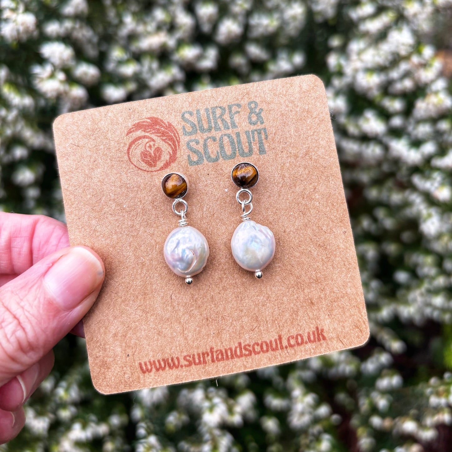 Pearly Tiger Eye Earrings