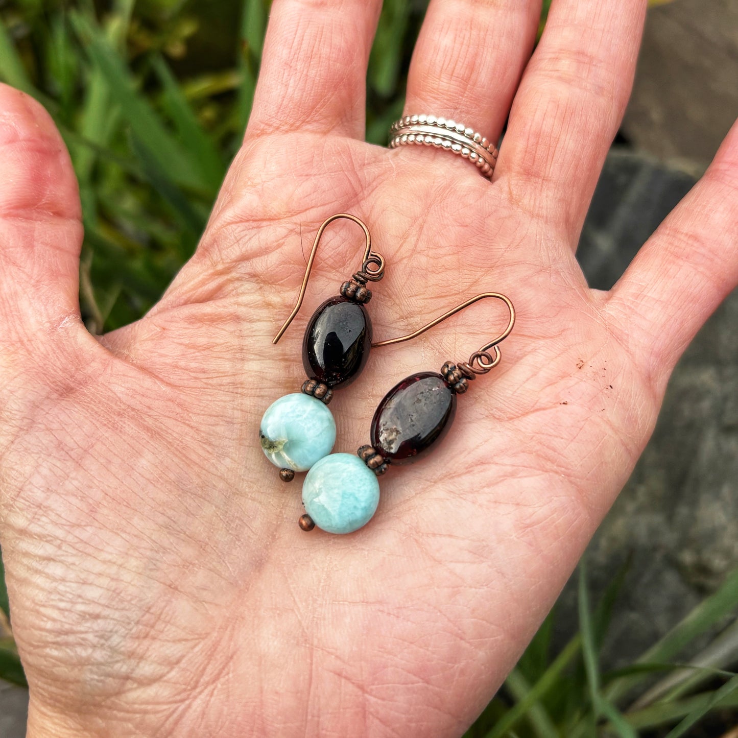 Larimar Garnet Earrings