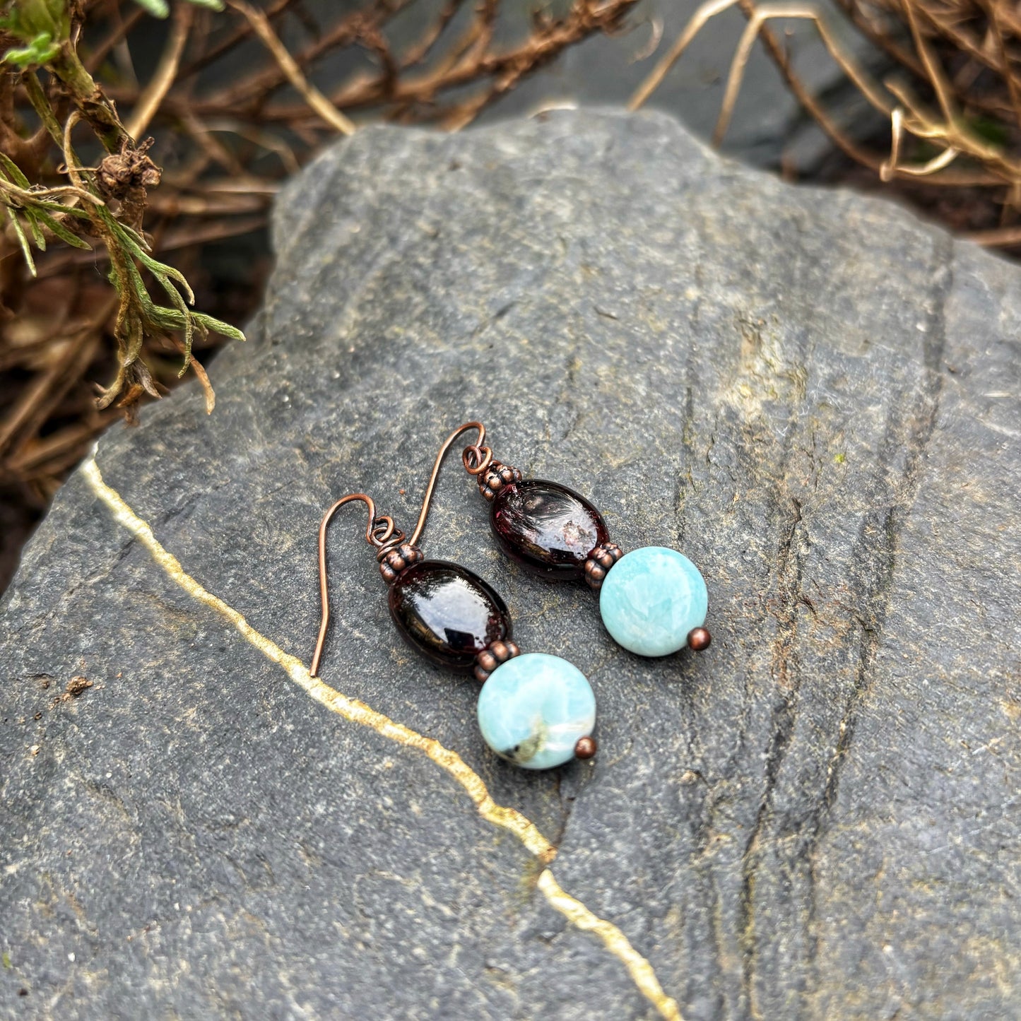 Larimar Garnet Earrings