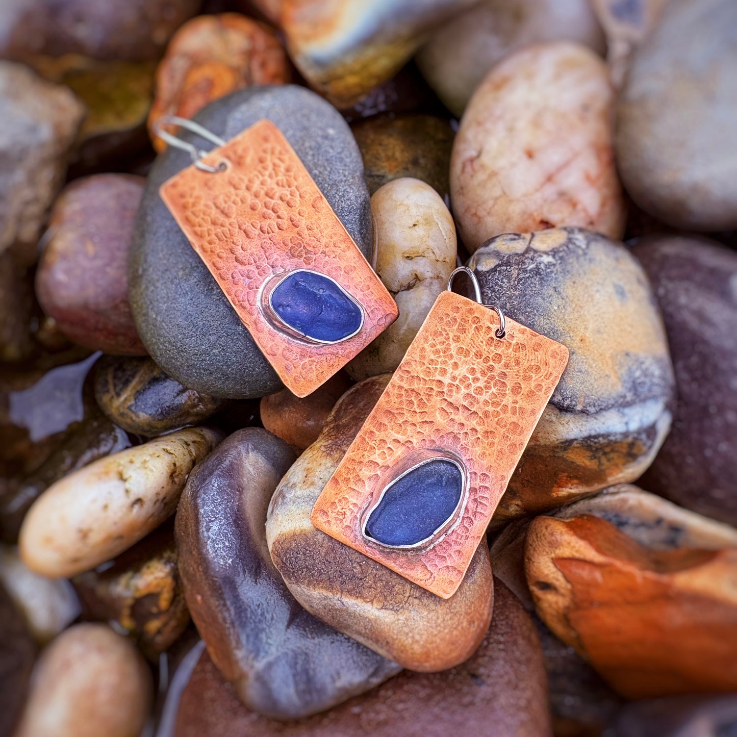 Rustic Cobalt Sea Glass Earrings