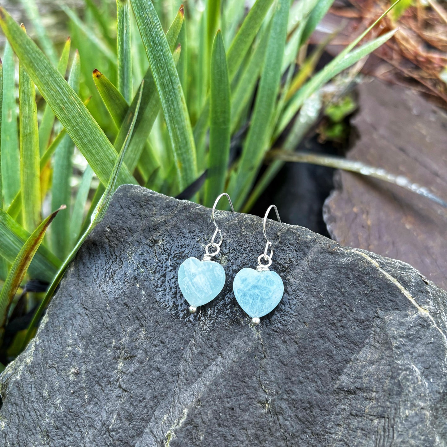 Aquamarine Heart Earrings
