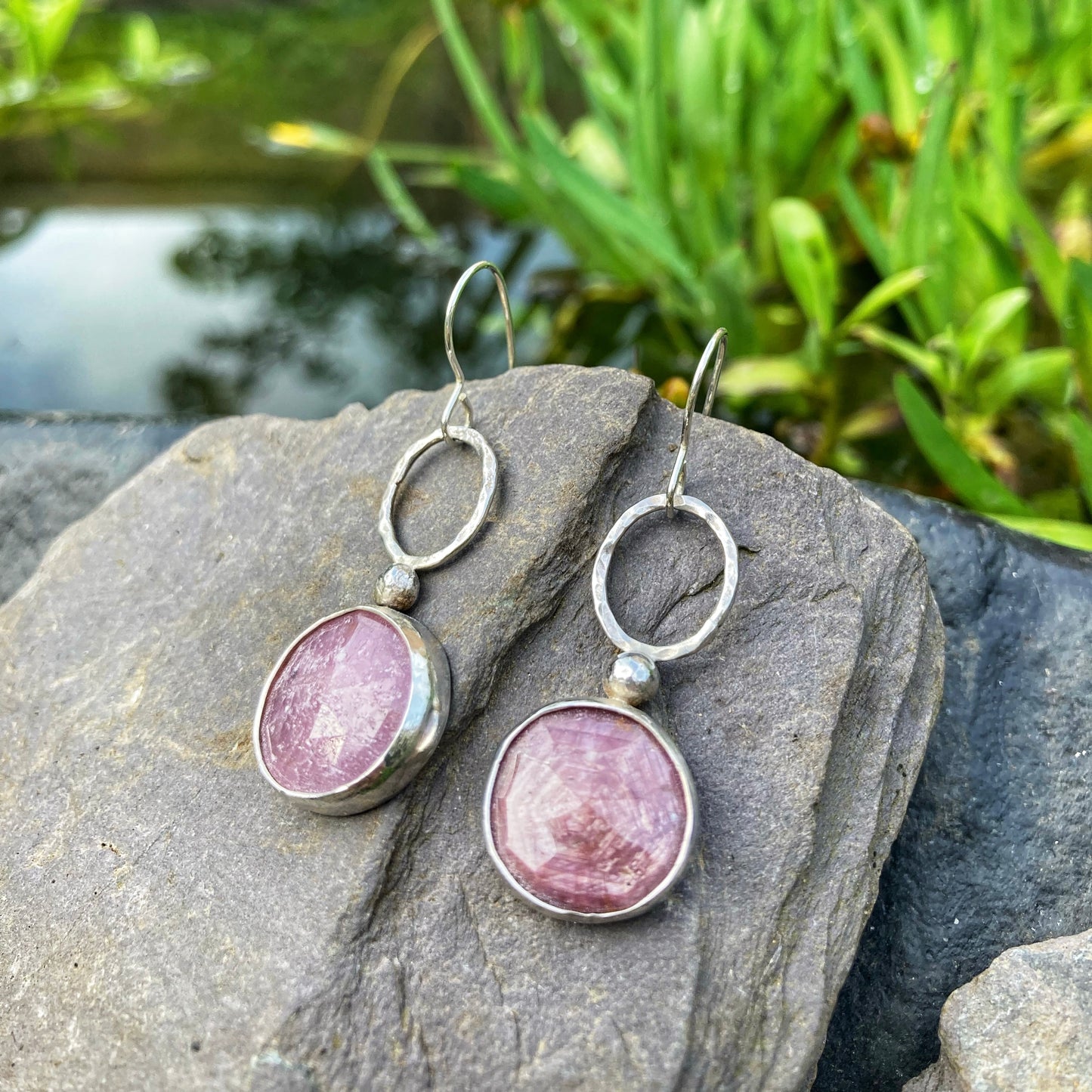 Bezel Set Pink Sapphire Earrings